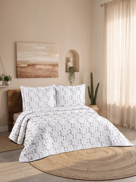 Luna 3 Parça Çift Kişilik Pike Takımı Kahverengi 230 x 240 cm ürün görseli 1