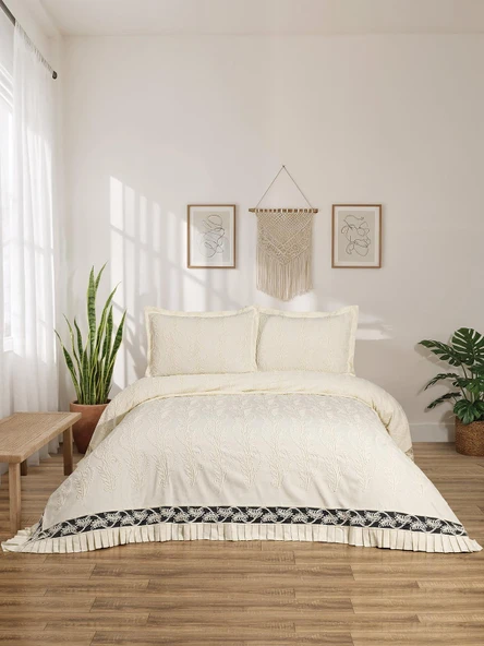 Sara  3 Parça Ekru  Pike Takımı  240 X 260 cm ürün görseli 1