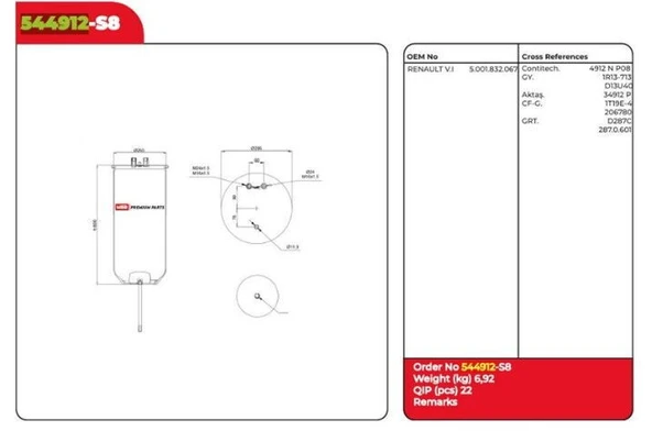 SUSPANSIYON KORUGU LASTIK RENAULT RVI ÇIFT GIRISLI 5001832067 ürün görseli 1