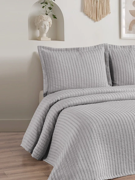 Lena 3 Parça Çift Kişilik Pike Takımı Gri 230 x 240 cm ürün görseli 1
