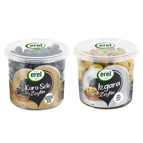 Avni Erel Izgara Yeşil Zeytin ve Kuru Sele Siyah Zeytin 400 gr 2 li Paket ürün görseli 1