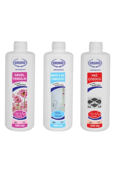 ERSAĞ GENEL TEMİZLİK + BAHAR KOKULU BANYO & WC TEMİZLEYİCİ + YAĞ ÇÖZ 1000 ML ürün görseli 1