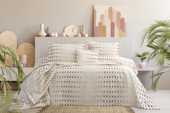 Loren 4 Parça Çift Kişilik Yatak Örtüsü Seti Ekru 240 x 260 cm ürün görseli 1