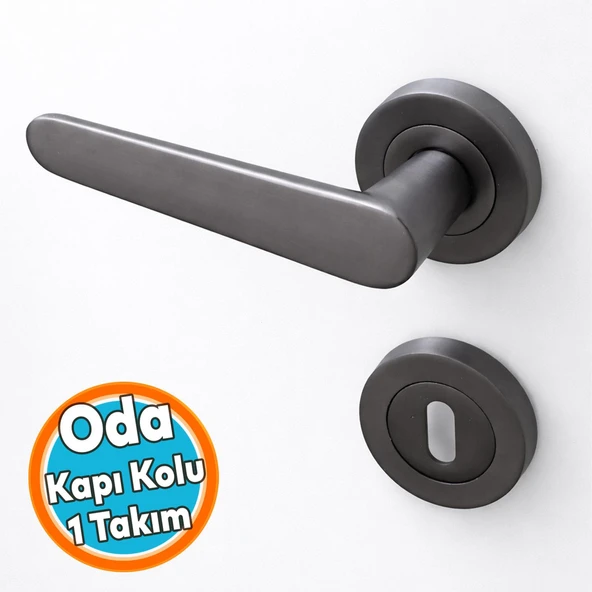 Oda Kapı Kolu Kare Rozetli Füme Renk Sürgülü ve Çelik Kapı Kulpu Uyumlu Sağ Sol Uygun Kolları ürün görseli 1