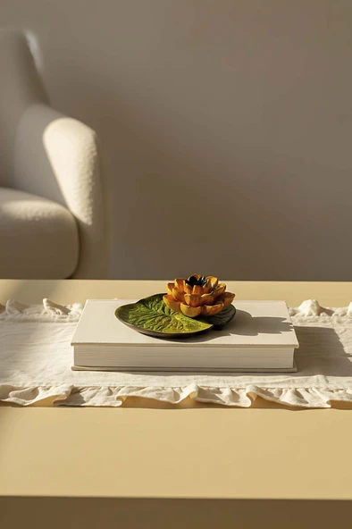 Sarı Lotus Çiçeği Dekoratif Tabak - Resim 3