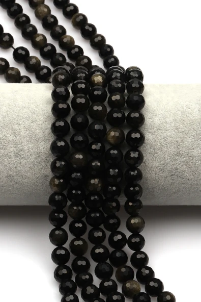 Golden Obsidyen Doğal Taş Dizi 8 mm Fasetli Küre Kesim - DZ-0848 ürün görseli 1