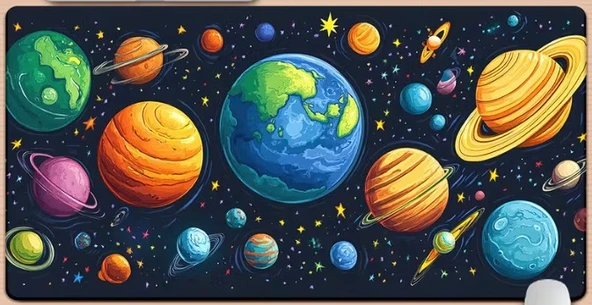 SGE TEKNOLOJİ 70X30 CM KOZMİK GEZEGENLER KAYDIRMAZ TABAN SPEED YÜZEY OYUNCU MOUSE PAD GAMİNG ürün görseli 1