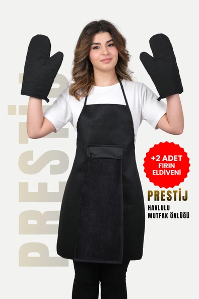 Prestij 2 Eldivenli Set Sıvı Geçirmez Su Geçirmez Mutfak Önlüğü (2 ELDİVEN) ürün görseli 1