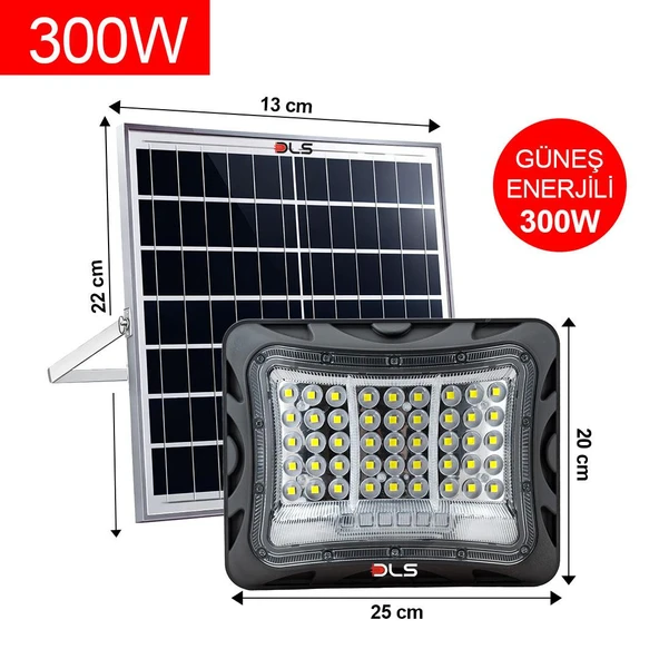 DLS 300W Güneş Enerjili Solar LED Projektör Harici Solar Panelli, 5 Metre Kablolu 502-300 ürün görseli 1