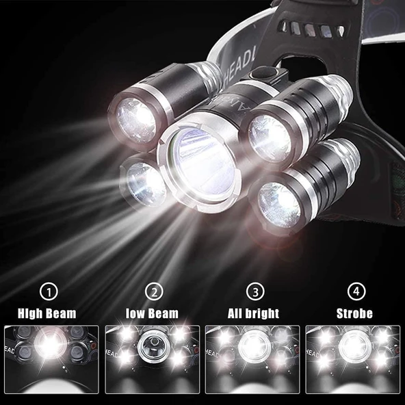 MİGHTY ŞARJLI 5 LED 18000 LÜMEN KAFA LAMBASI - Resim 2
