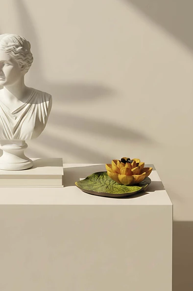 Sarı Lotus Çiçeği Dekoratif Tabak - Resim 6