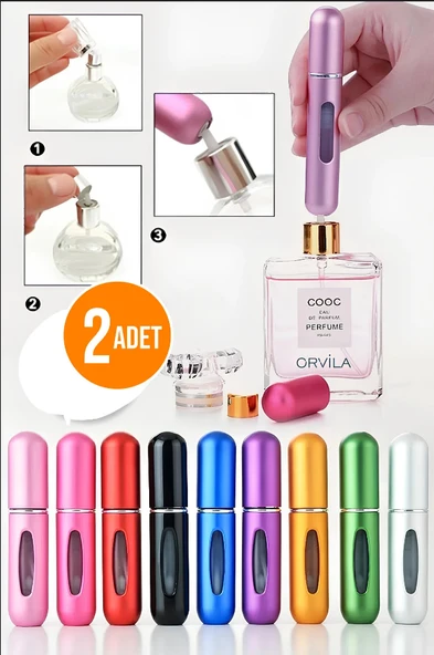 2 Adet - Taşınabilir Mini Parfüm Şişesi Çanta Cep Araç Içi Boy - Doldurulabilir Boş Şişe 5 Ml. ürün görseli 1