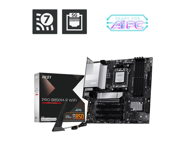 MSI PRO B850M-P WIFI DDR5 AM5 8200MHZ(OC) HDMI DP 3X M.2 USB 10GBS 5G LAN WI-FI 7 MATX ürün görseli 1