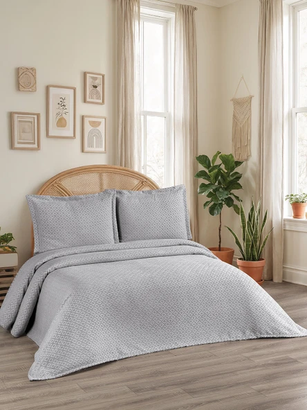 Reyna 3 Parça Çift Kişilik Pike Takımı Gri 240 x 260 cm ürün görseli 1