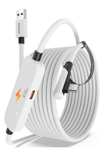 6M USB 3.0 VR Link Kablosu Meta Quest 3S/3/Quest 2 Uyumlu Ekstra Şarj Portlu Beyaz ürün görseli 1