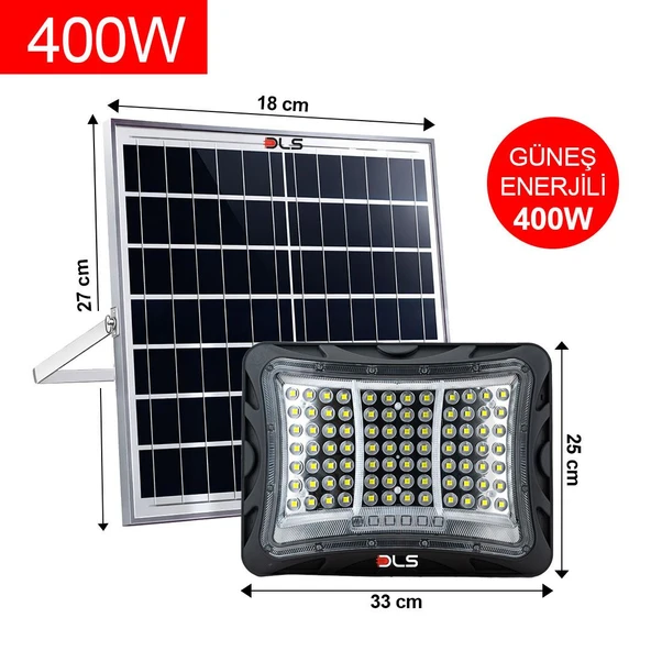 DLS 400W Güneş Enerjili Solar LED Projektör Harici Solar Panelli, 5 Metre Kablolu 502-400 ürün görseli 1