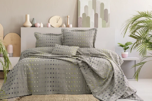 Loren 4 Parça Çift Kişilik Yatak Örtüsü Seti Gri 240 x 260 cm ürün görseli 1