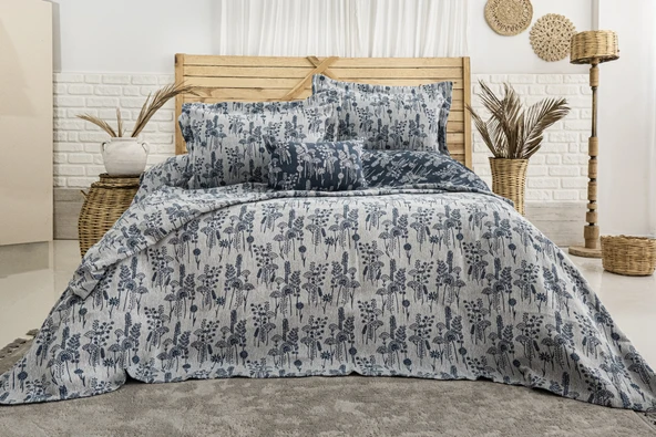 Valencia 4 Parça Çift Kişilik Yatak Örtüsü Seti Lacivert 240 x 260 cm ürün görseli 1