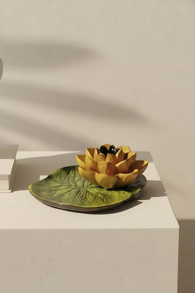 Sarı Lotus Çiçeği Dekoratif Tabak - Resim 5
