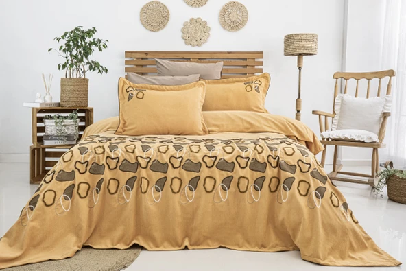 Vintage 6 Parça Çift Kişilik Pike Takımı Turuncu 240 x 260 cm ürün görseli 1