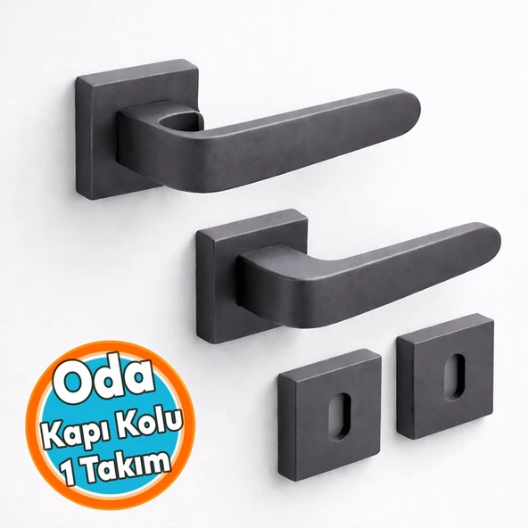 Kare Rozetli Oda Kapı Kolu Siyah Sağa Sola Uygun İç Dış Ev Kapısı Kolları Kilitlenebilir 1 Takım ürün görseli 1