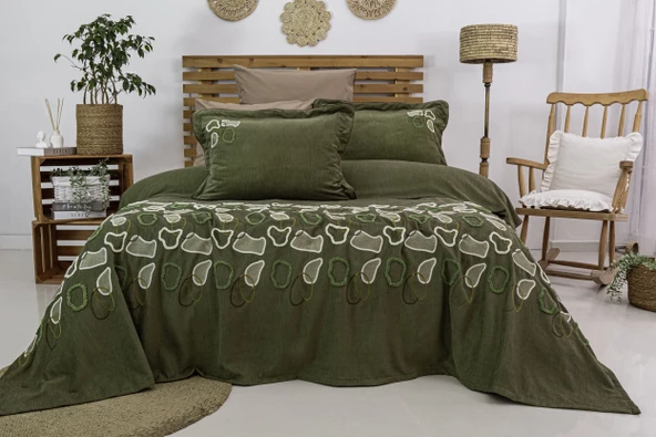 Vintage 6 Parça Çift Kişilik Pike Takımı Yeşil 240 x 260 cm ürün görseli 1