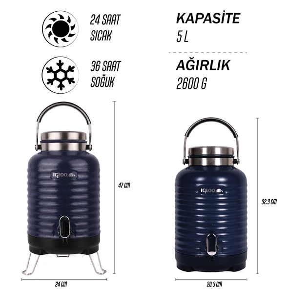 Igloo Family Barrel Termos 5 Litre-LACİVERT - Resim 8