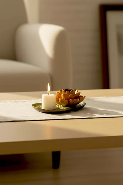 Sarı Lotus Çiçeği Dekoratif Tabak - Resim 4