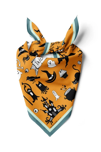 Kadın Hardal Trick or Treat Desenli 50x50 Bandana DG0697-22 ürün görseli 1