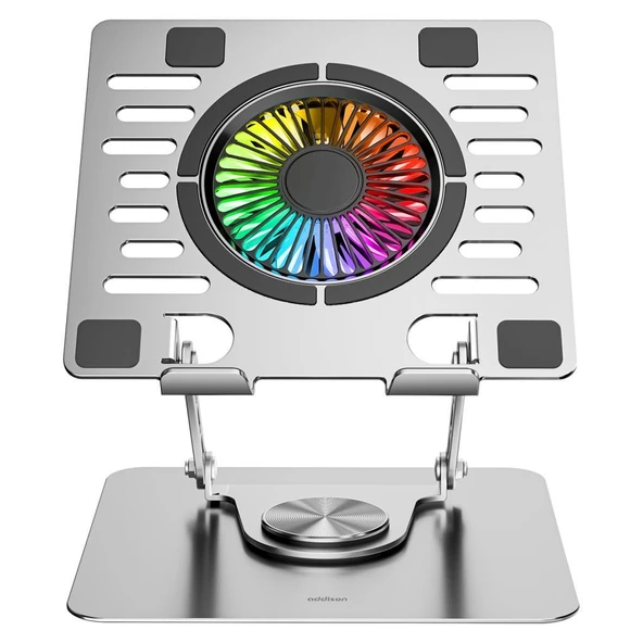 Addison AD-RC35 360 Derece Dönebilen Fanlı RGB Işıklı Ayarlanabilir Metal Laptop Stand ürün görseli 1