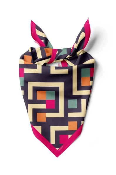 V48 Kadın Geometric Desenli Bandana 50x50 Mavi DG0119-22 ürün görseli 1