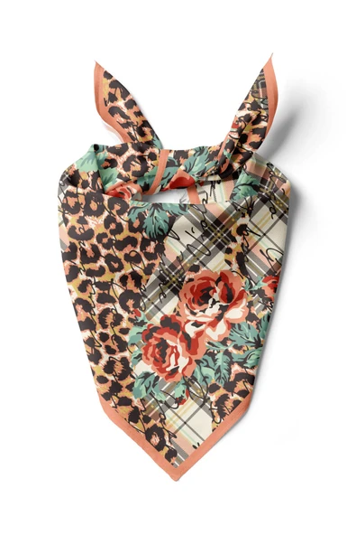 V25 Modabutik Leopar ve Gül Desenli Bandana ürün görseli 1