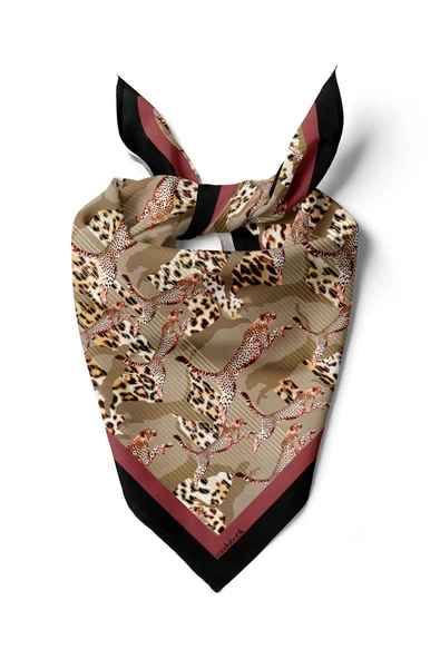 E53 Kadın Kahve Vizon Animal Desenli 50x50 Bandana ürün görseli 1
