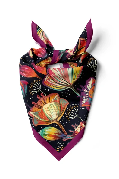 B33 Kadın Flow Desenli Bandana 50x50 Siyah DG0173-22 ürün görseli 1
