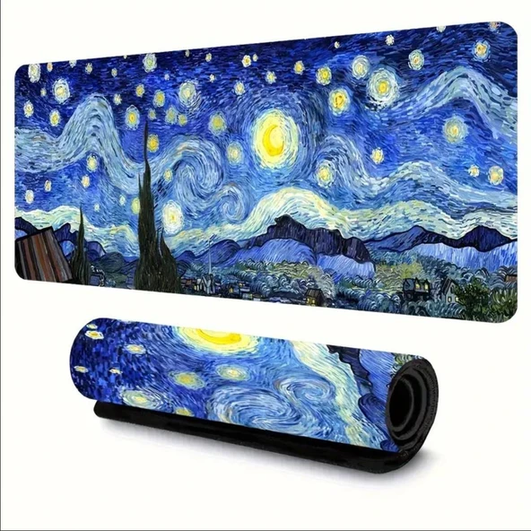 SGE TEKNOLOJİ 70X30 CM VAN GOGH YILDIZLI GECE TASARIMI KAYDIRMAZ TABAN SPEED YÜZEY OYUNCU MOUSE PAD GAMİNG ürün görseli 1