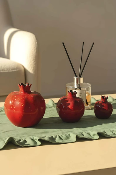 3’lü Parlak Nar Dekoratif Obje Seti - Resim 7
