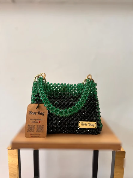 KRİSTAL YEŞİL BONCUK ÇANTA EN 17 CM BOY 13 CM ŞIK ZARİF ürün görseli 1