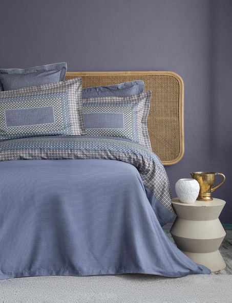 King Size Regina İndigo Elegance Saten Nevresim Takımı ürün görseli 1