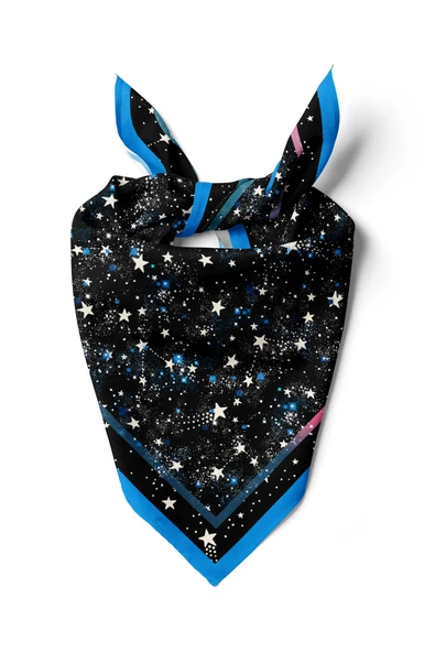 F29 Kadın Mavi Siyah Yıldız Desenli 50x50 Bandana HYL DG01262-22 ürün görseli 1