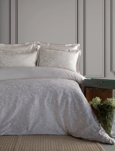 King Size Franny Bej Elegance Saten Nevresim Takımı ürün görseli 1