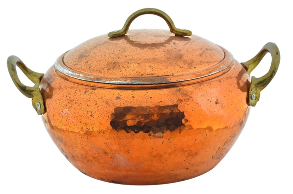 Nostaljik 22 cm Bakır El Dövmesi Pirinç Kulplu Büyük Boy Kapaklı Güveç Tenceresi ürün görseli 1
