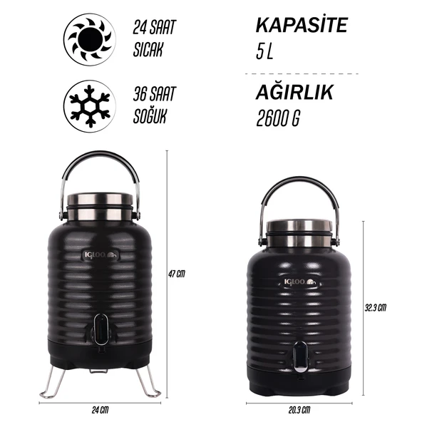 Igloo Family Barrel Termos 5 Litre-SİYAH - Resim 9