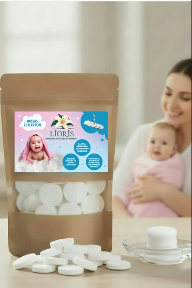 Sıkıştırılmış Doğal Alkolsüz Bebek Temizleme Mendili-200 Adet Tablet Mendil ürün görseli 1