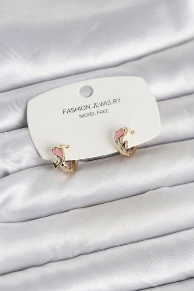 Pembe Yunus Balığı Model Gold Renk Pirinç Çocuk Küpe - EBJ260220W39801 ürün görseli 1