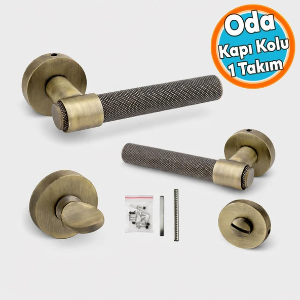Daire Rozetli Modern Banyo-Wc Kapı Kolu Sağa ve Sola Uygun Mat Antik (1 Takım-Çift) ürün görseli 1