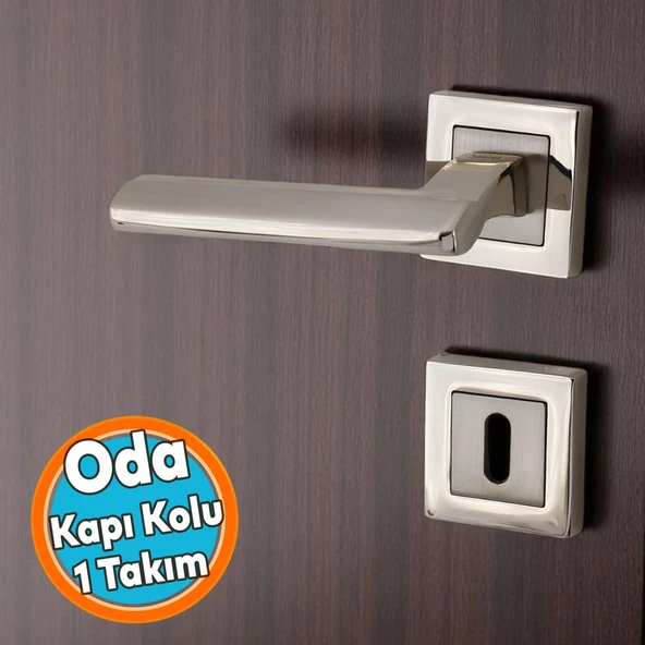 1 Takım Oda Kapı Kolu İnox Kare Rozetli Sağa Sola Uygun İç Ev Kapısı Kolları Kilitlenebilir ürün görseli 1