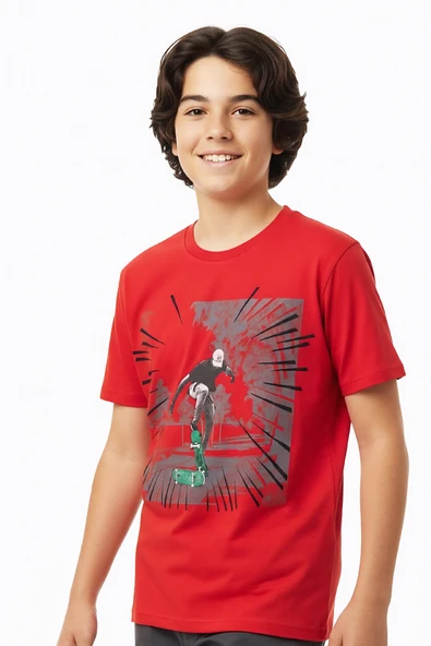 Erkek Çocuk %100 Pamuk T-Shirt-KayKay Baskılı-12-16 Yaş 12526 ürün görseli 1