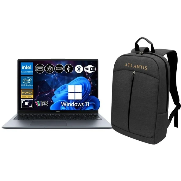 Huawei MateBook D16 2024 i5-12450H 16GB Ram 256GB SSD Win11Pro 15.6" Notebook+Çanta MCLF-W5651 ATL16 ürün görseli 1