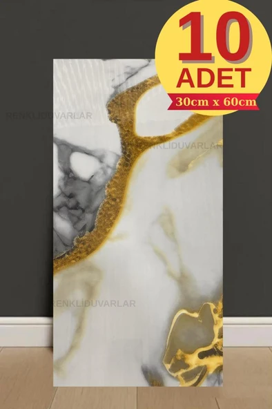 10 Adet 30X60cm Gold Naturel Mermer Desen Yapışkanlı Köpük Duvar Paneli Kağıdı banyo Salon Ev TJJC00 ürün görseli 1