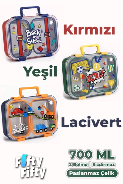 700 ML İki Bölme Paslanmaz Çelik Bento Lunch Box Yeni Nesil  Sefer Tası Metal Kaşık Hediyeli FF7155 ürün görseli 1